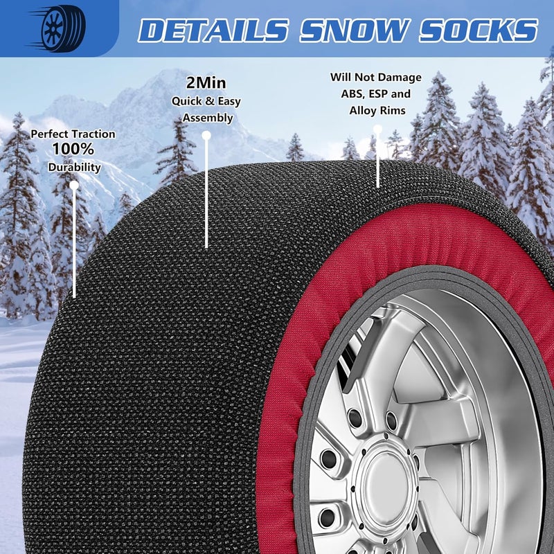 DoCred Automotive Snow Socks - Great Alternative to Tire Chains, Thickened Polyester Fiber for Maximum Traction & Grip, Fits Car, SUV, Pickup and Truck (Set of 2) - Medium - Image 3